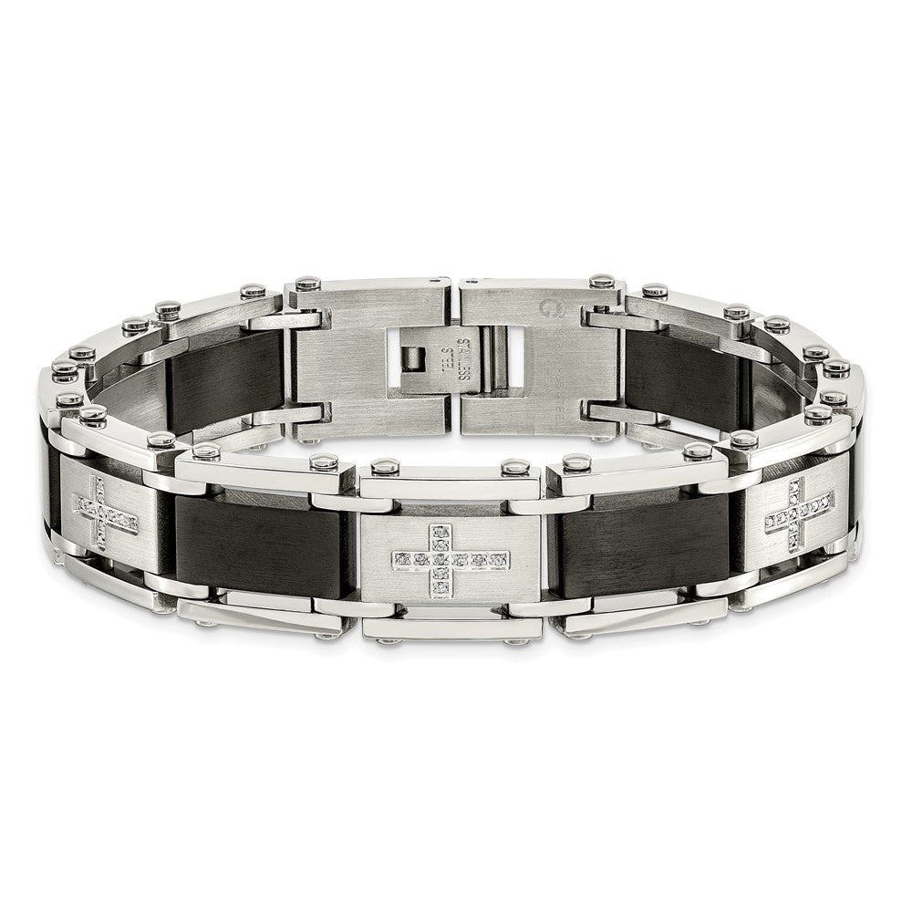 Edelstahl Chisel Gebürstet und Poliert Schwarz Ip-beschichtet mit 1/4 Karat Diamant 8.75 Zoll Armband