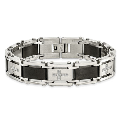 Edelstahl Chisel Gebürstet und Poliert Schwarz Ip-beschichtet mit 1/4 Karat Diamant 8.75 Zoll Armband