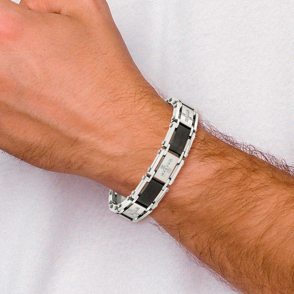 Edelstahl Chisel Gebürstet und Poliert Schwarz Ip-beschichtet mit 1/4 Karat Diamant 8.75 Zoll Armband