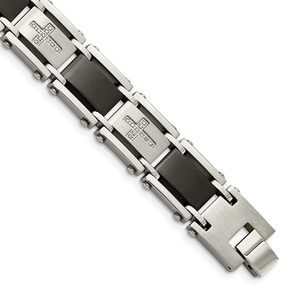 Edelstahl Chisel Gebürstet und Poliert Schwarz Ip-beschichtet mit 1/4 Karat Diamant 8.75 Zoll Armband