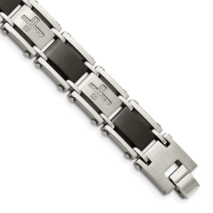 Edelstahl Chisel Gebürstet und Poliert Schwarz Ip-beschichtet mit 1/4 Karat Diamant 8.75 Zoll Armband