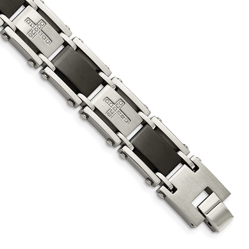Edelstahl Chisel Gebürstet und Poliert Schwarz Ip-beschichtet mit 1/4 Karat Diamant 8.75 Zoll Armband