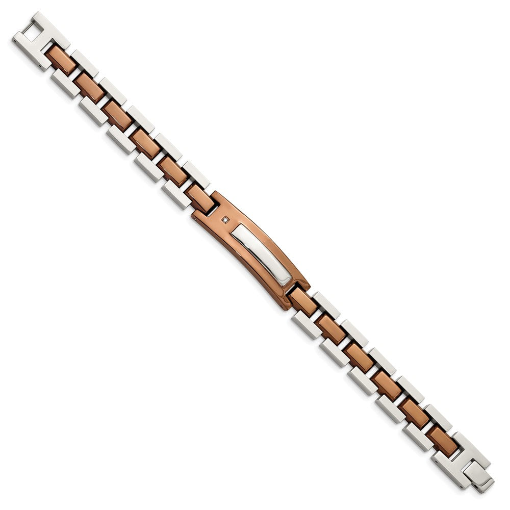 Edelstahl Chisel Poliert Braun Ip-beschichtet Mit.01 Karat Diamant 8.5 Zoll Armband