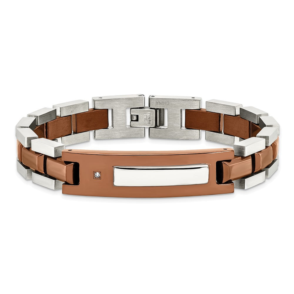 Edelstahl Chisel Poliert Braun Ip-beschichtet Mit.01 Karat Diamant 8.5 Zoll Armband