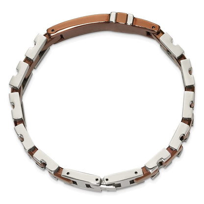Edelstahl Chisel Poliert Braun Ip-beschichtet Mit.01 Karat Diamant 8.5 Zoll Armband