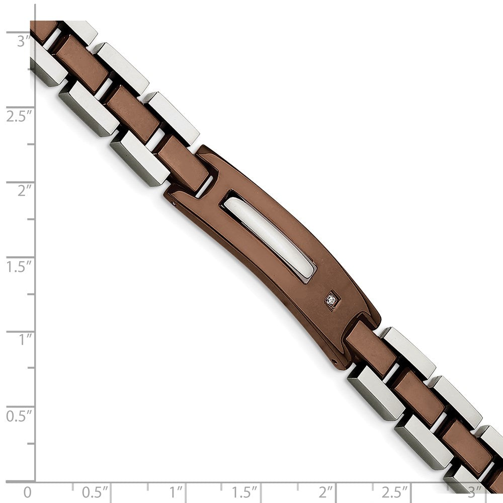Edelstahl Chisel Poliert Braun Ip-beschichtet Mit.01 Karat Diamant 8.5 Zoll Armband
