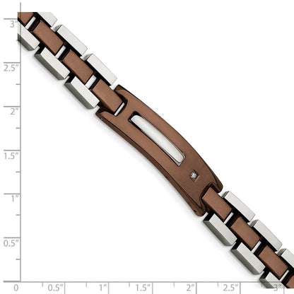 Edelstahl Chisel Poliert Braun Ip-beschichtet Mit.01 Karat Diamant 8.5 Zoll Armband