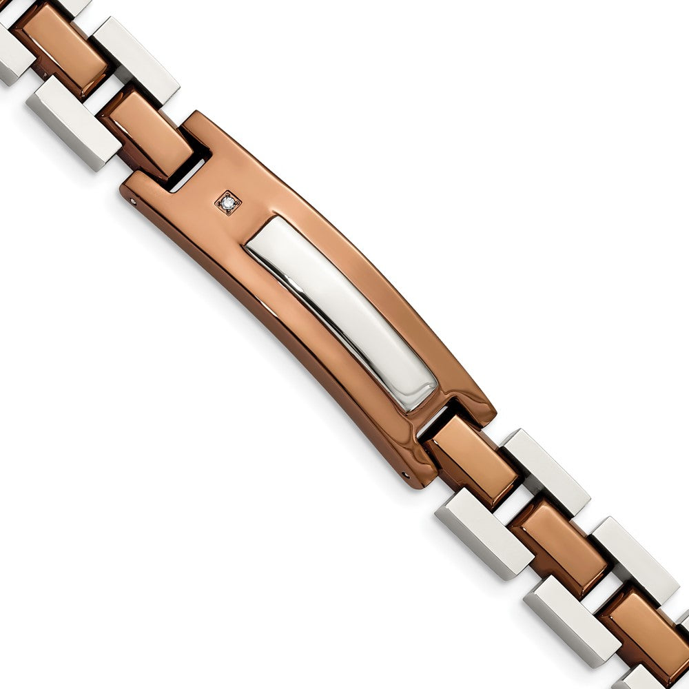 Edelstahl Chisel Poliert Braun Ip-beschichtet Mit.01 Karat Diamant 8.5 Zoll Armband