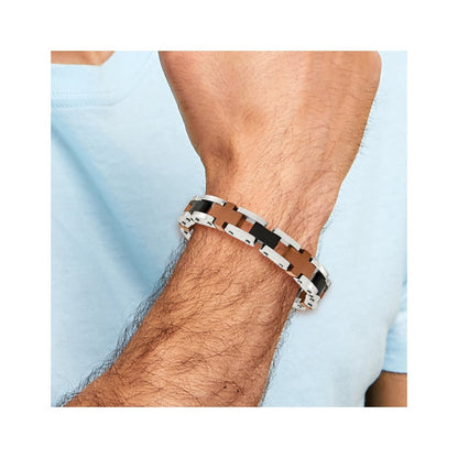 Edelstahl Chisel Gebürstet und Poliert Schwarz Braun Ip-beschichtet 8.75 Zoll Kreuz Glieder Armband