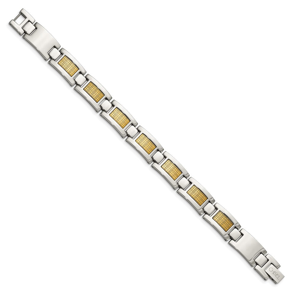Edelstahl Chisel Poliert mit 18K Gold Foil Einlage 8.25 Zoll Glieder Armband
