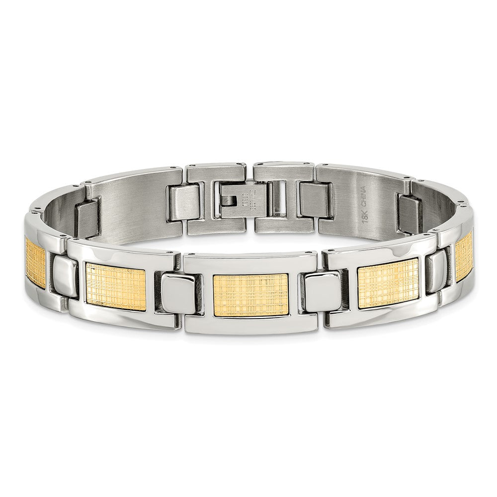 Edelstahl Chisel Poliert mit 18K Gold Foil Einlage 8.25 Zoll Glieder Armband