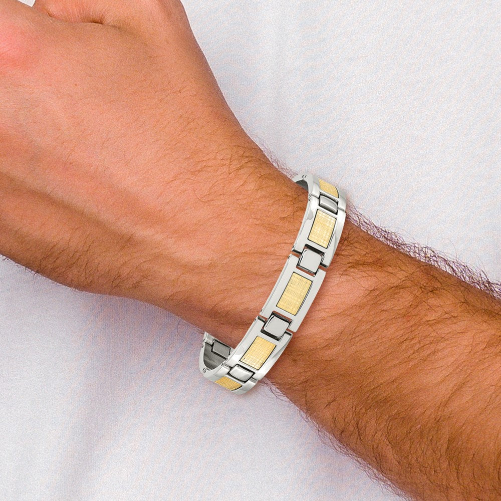 Edelstahl Chisel Poliert mit 18K Gold Foil Einlage 8.25 Zoll Glieder Armband