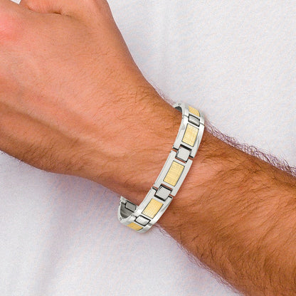 Edelstahl Chisel Poliert mit 18K Gold Foil Einlage 8.25 Zoll Glieder Armband