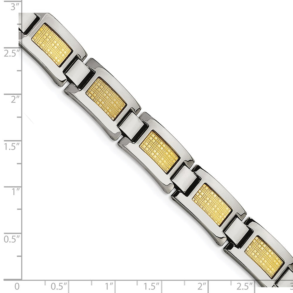 Edelstahl Chisel Poliert mit 18K Gold Foil Einlage 8.25 Zoll Glieder Armband