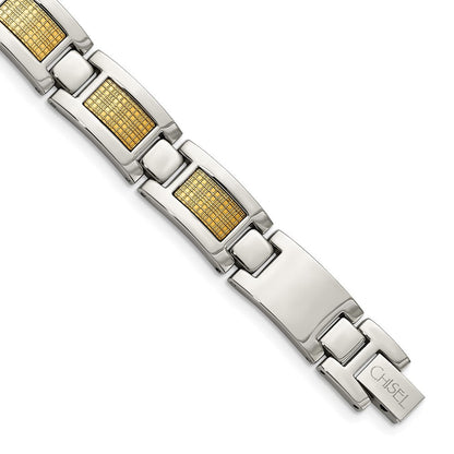 Edelstahl Chisel Poliert mit 18K Gold Foil Einlage 8.25 Zoll Glieder Armband