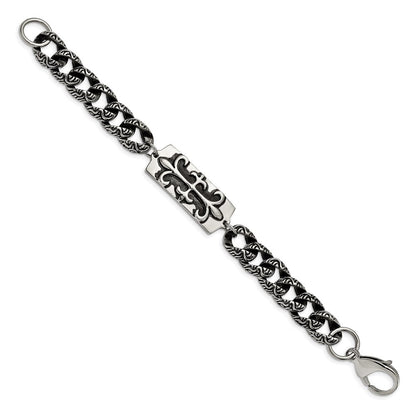8.5 Zoll Edelstahl Antikisiert und Poliert Fleur De Lis 9 Zoll Armband