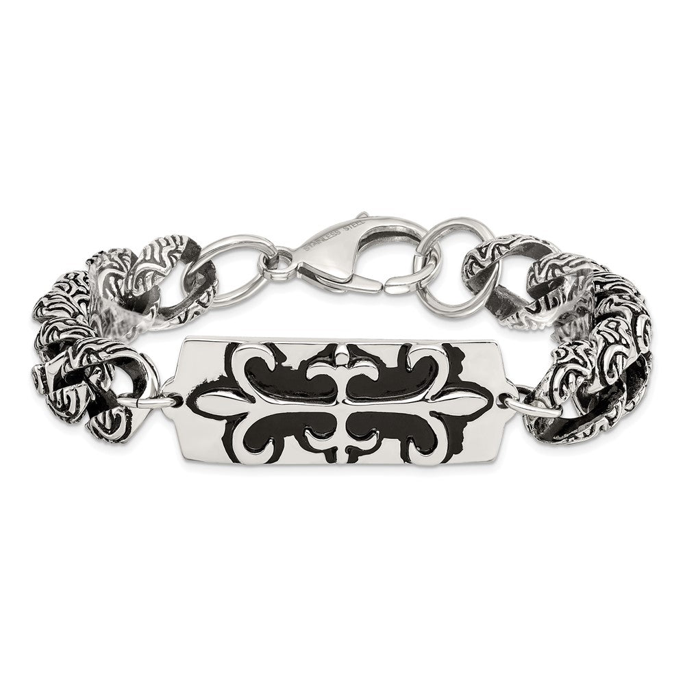 8.5 Zoll Edelstahl Antikisiert und Poliert Fleur De Lis 9 Zoll Armband