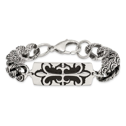 8.5 Zoll Edelstahl Antikisiert und Poliert Fleur De Lis 9 Zoll Armband