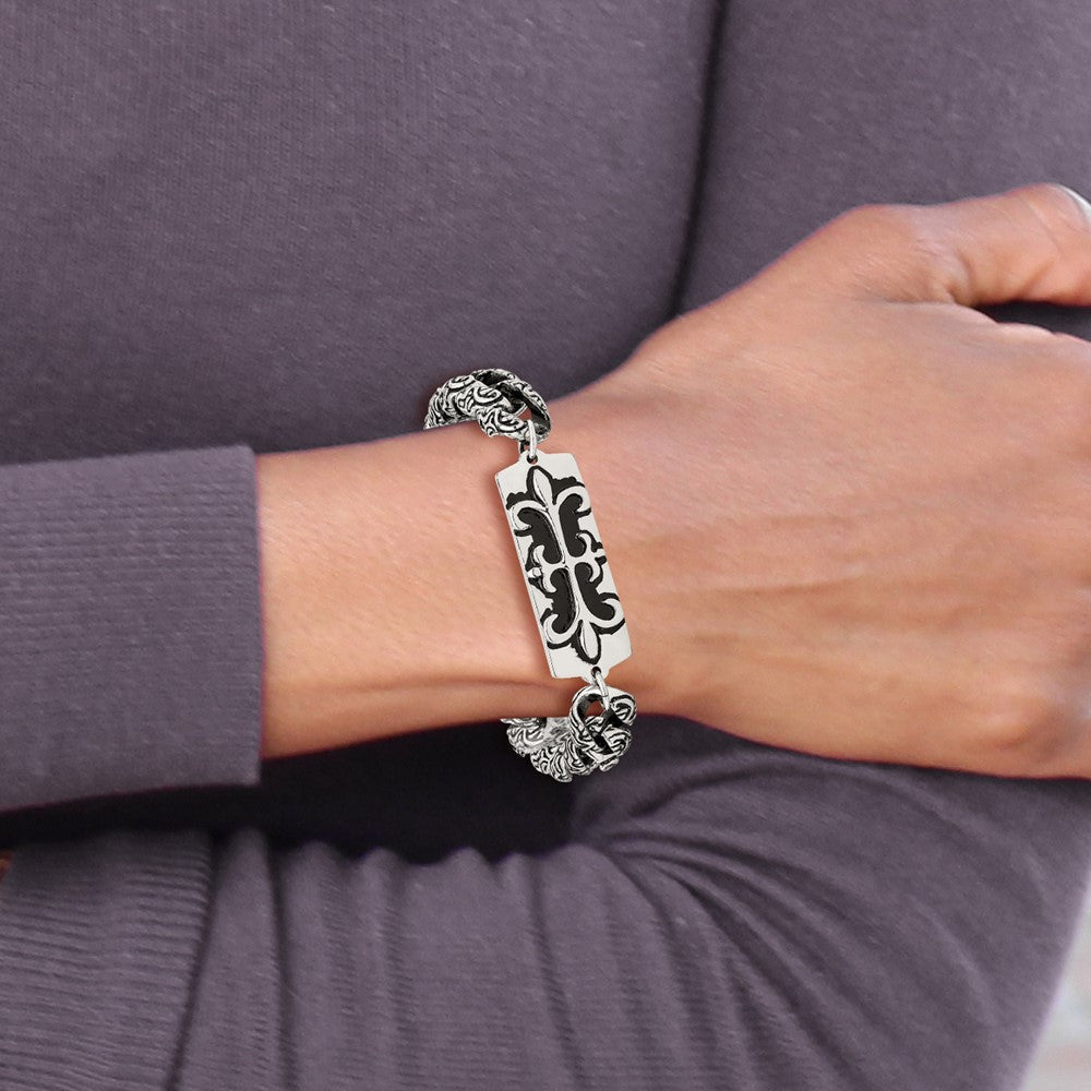 8.5 Zoll Edelstahl Antikisiert und Poliert Fleur De Lis 9 Zoll Armband