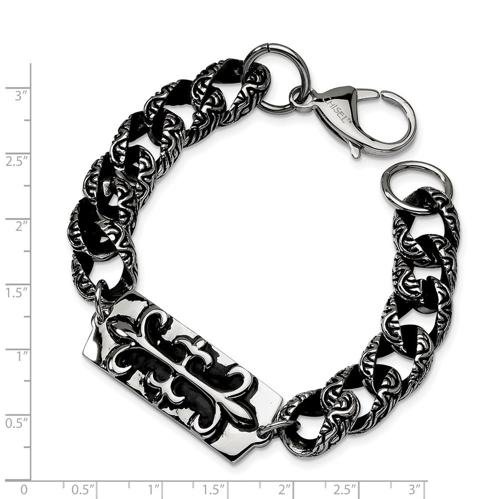 8.5 Zoll Edelstahl Antikisiert und Poliert Fleur De Lis 9 Zoll Armband