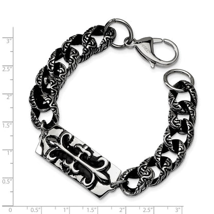 8.5 Zoll Edelstahl Antikisiert und Poliert Fleur De Lis 9 Zoll Armband