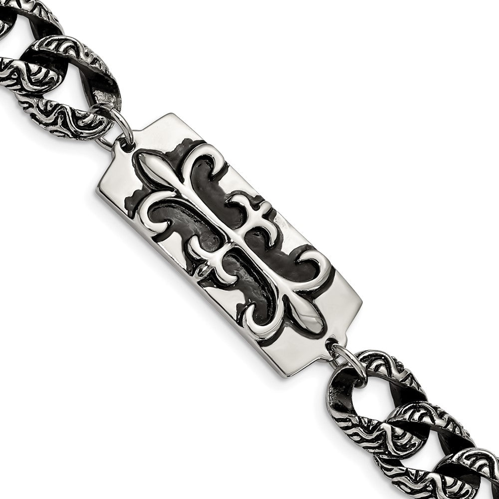 8.5 Zoll Edelstahl Antikisiert und Poliert Fleur De Lis 9 Zoll Armband