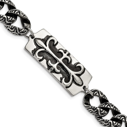 8.5 Zoll Edelstahl Antikisiert und Poliert Fleur De Lis 9 Zoll Armband