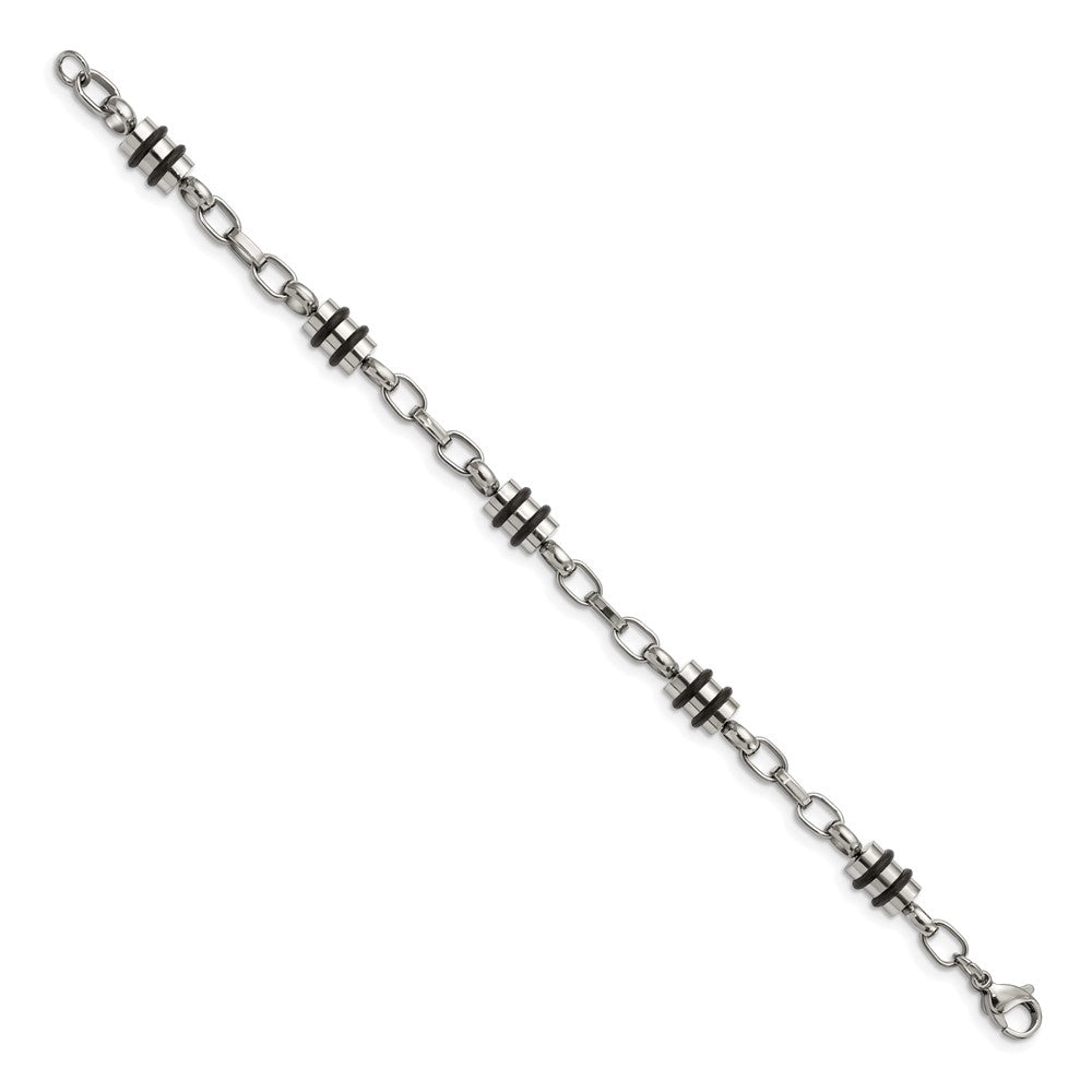 Edelstahl Chisel Poliert mit Schwarz Gummi Barrel Glieder 8 Zoll Armband
