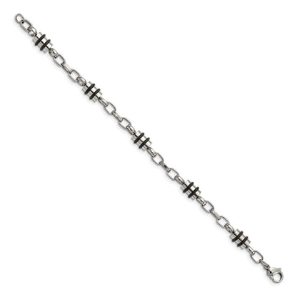 Edelstahl Chisel Poliert mit Schwarz Gummi Barrel Glieder 8 Zoll Armband