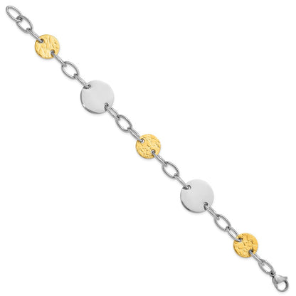 9 Zoll Edelstahl Gelb Ip-beschichtet Strukturiert Kreis Glieder Armband