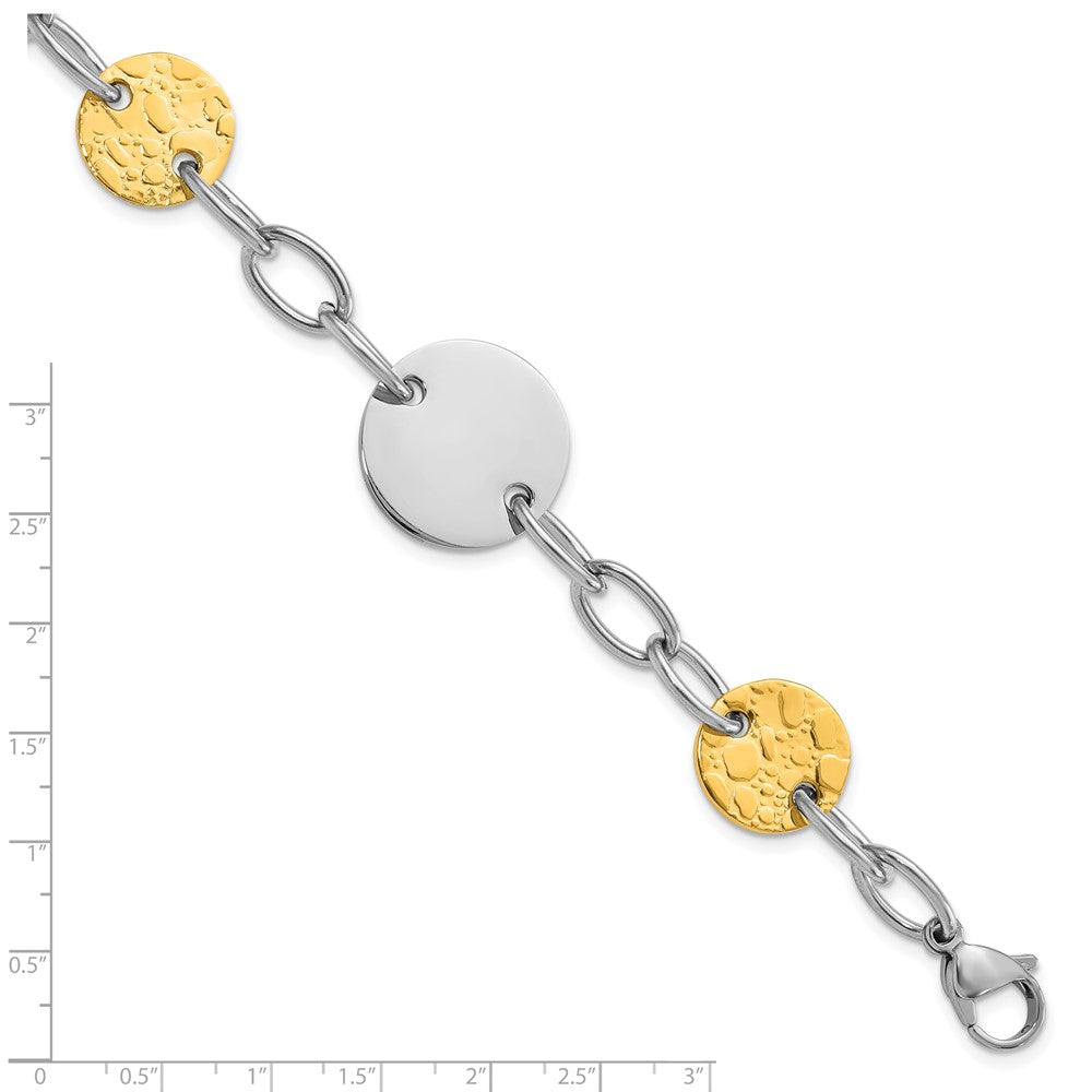 9 Zoll Edelstahl Gelb Ip-beschichtet Strukturiert Kreis Glieder Armband