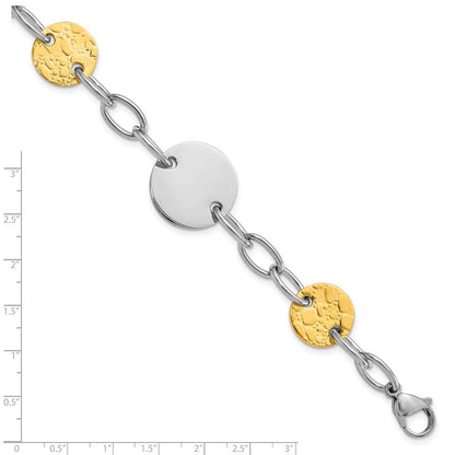 9 Zoll Edelstahl Gelb Ip-beschichtet Strukturiert Kreis Glieder Armband