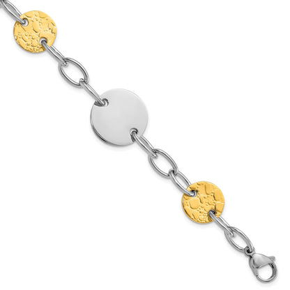9 Zoll Edelstahl Gelb Ip-beschichtet Strukturiert Kreis Glieder Armband