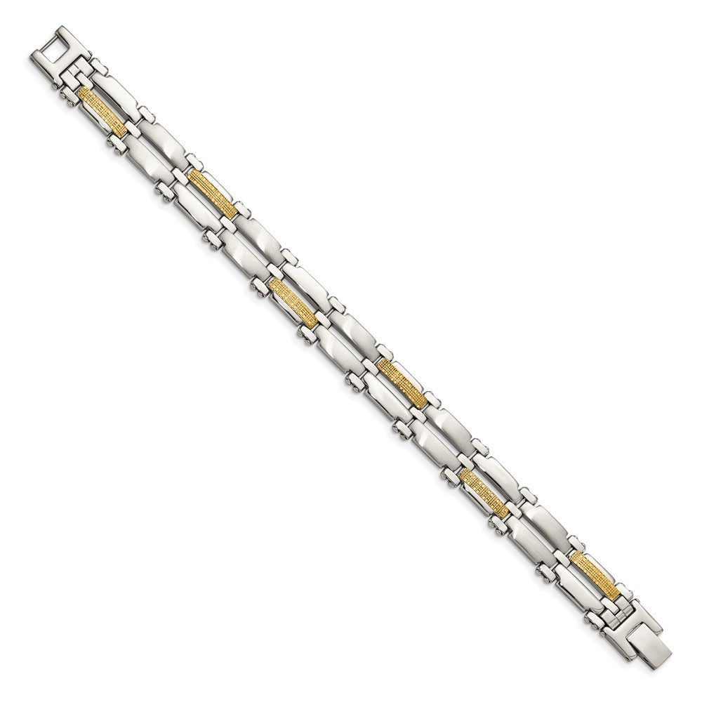 Edelstahl Chisel mit 14K Gold Akzente Gebürstet und Poliert 8.5 Zoll Glieder Armband