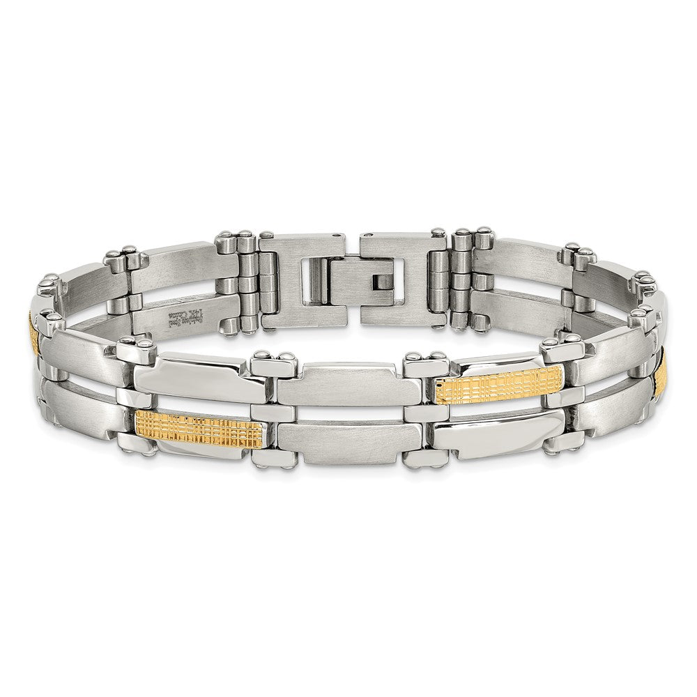 Edelstahl Chisel mit 14K Gold Akzente Gebürstet und Poliert 8.5 Zoll Glieder Armband