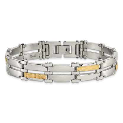 Edelstahl Chisel mit 14K Gold Akzente Gebürstet und Poliert 8.5 Zoll Glieder Armband