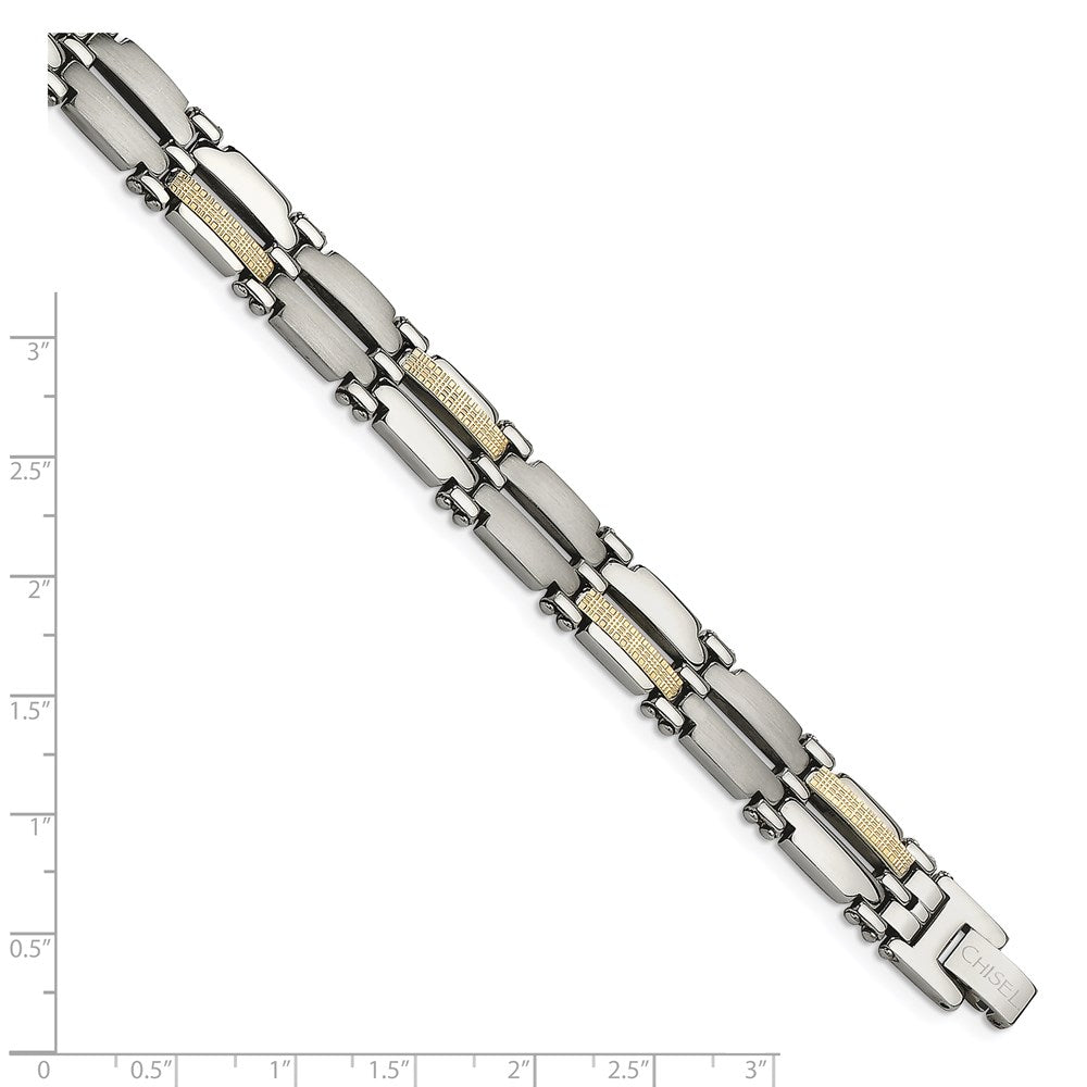 Edelstahl Chisel mit 14K Gold Akzente Gebürstet und Poliert 8.5 Zoll Glieder Armband