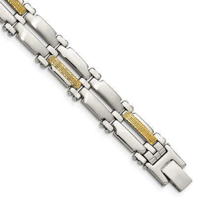 Edelstahl Chisel mit 14K Gold Akzente Gebürstet und Poliert 8.5 Zoll Glieder Armband