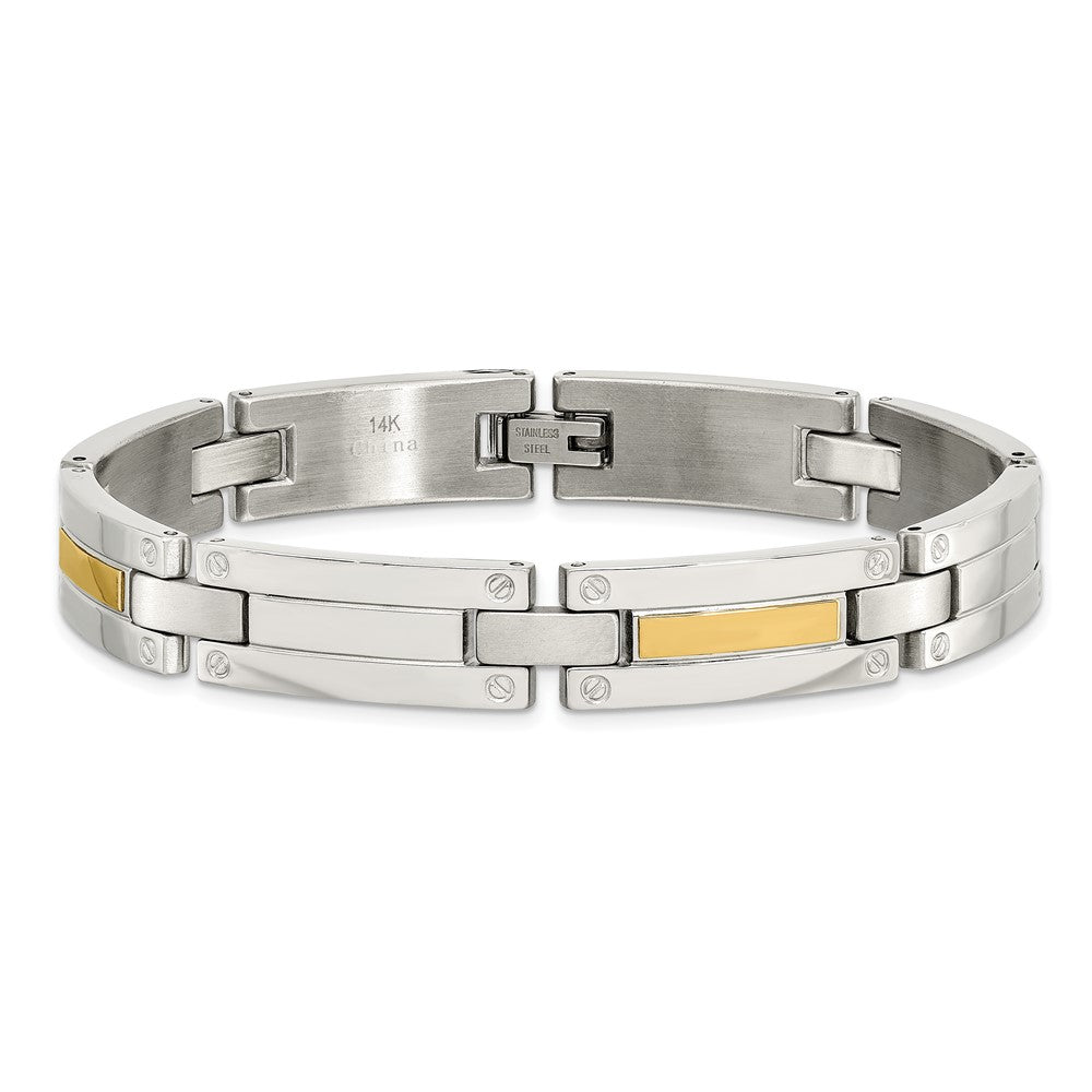 Edelstahl Chisel mit 14K Gold Akzente Poliert 8.5 Zoll Glieder Armband