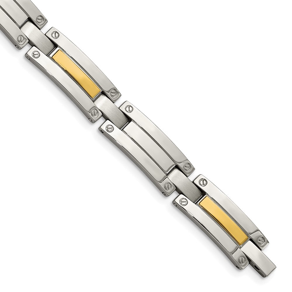 Edelstahl Chisel mit 14K Gold Akzente Poliert 8.5 Zoll Glieder Armband