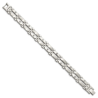 Edelstahl Chisel Gebürstet und Poliert mit Rhodiniert 14K Weißgold 1/20 Karat Diamant 8.5 Zoll Armband