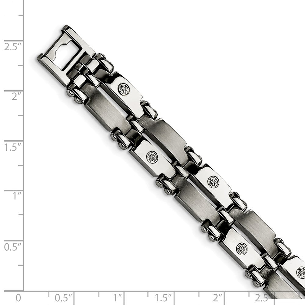 Edelstahl Chisel Gebürstet und Poliert mit Rhodiniert 14K Weißgold 1/20 Karat Diamant 8.5 Zoll Armband