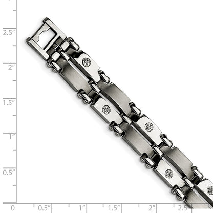 Edelstahl Chisel Gebürstet und Poliert mit Rhodiniert 14K Weißgold 1/20 Karat Diamant 8.5 Zoll Armband
