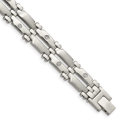 Edelstahl Chisel Gebürstet und Poliert mit Rhodiniert 14K Weißgold 1/20 Karat Diamant 8.5 Zoll Armband