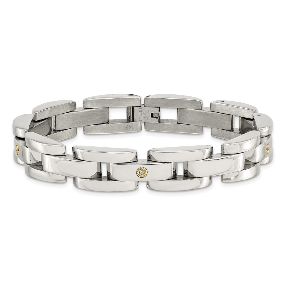 Edelstahl Chisel Poliert mit Rhodiniert 14K Weißgold Akzente Und.03 Karat Diamant 8.5 Zoll Armband