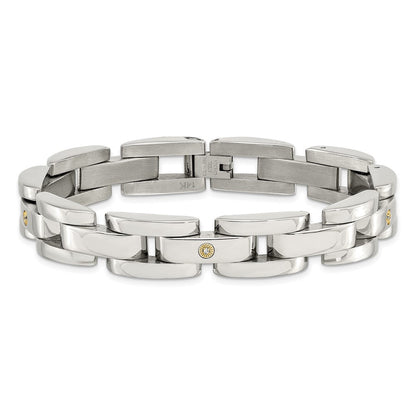 Edelstahl Chisel Poliert mit Rhodiniert 14K Weißgold Akzente Und.03 Karat Diamant 8.5 Zoll Armband