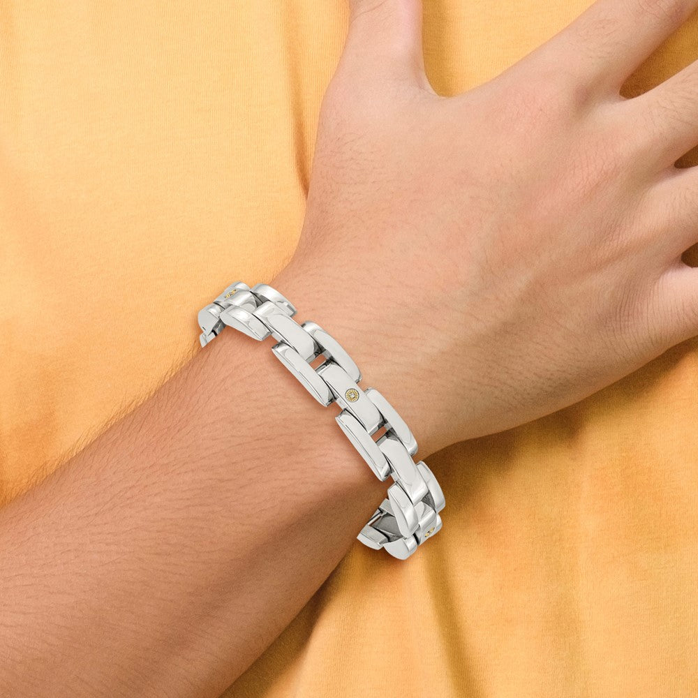 Edelstahl Chisel Poliert mit Rhodiniert 14K Weißgold Akzente Und.03 Karat Diamant 8.5 Zoll Armband