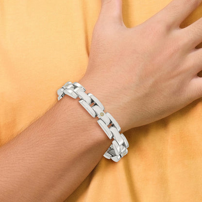 Edelstahl Chisel Poliert mit Rhodiniert 14K Weißgold Akzente Und.03 Karat Diamant 8.5 Zoll Armband