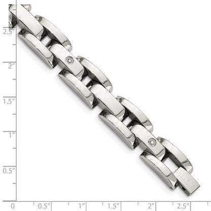 Edelstahl Chisel Poliert mit Rhodiniert 14K Weißgold Akzente Und.03 Karat Diamant 8.5 Zoll Armband