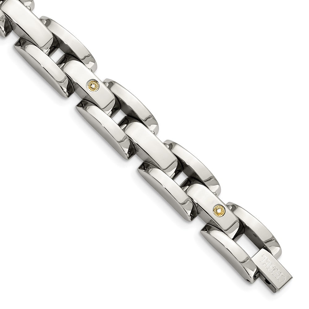 Edelstahl Chisel Poliert mit Rhodiniert 14K Weißgold Akzente Und.03 Karat Diamant 8.5 Zoll Armband